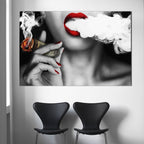 Vintage Wall Art of Woman with Red Lips Smoking
