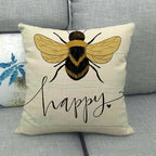 Little Bee Pattern Printed Linen Pillow Cover