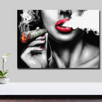 Vintage Wall Art of Woman with Red Lips Smoking