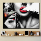 Vintage Wall Art of Woman with Red Lips Smoking