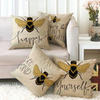 Little Bee Pattern Printed Linen Pillow Cover