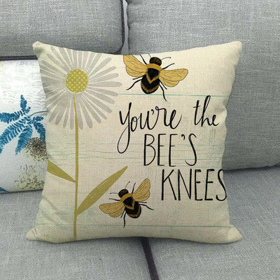 Little Bee Pattern Printed Linen Pillow Cover