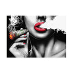 Vintage Wall Art of Woman with Red Lips Smoking